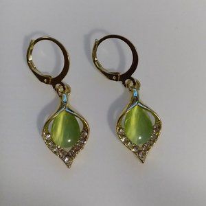 Green Opalescent Silver Post Earrings